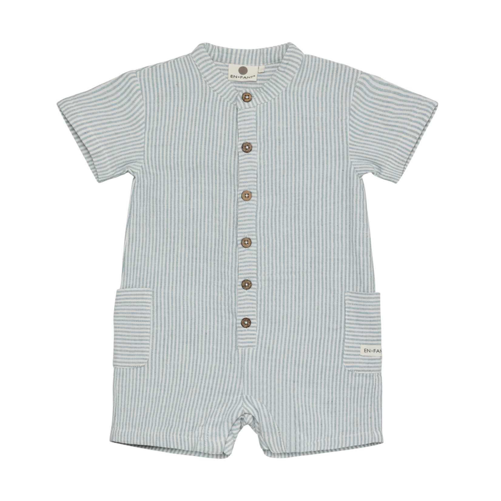 Enfant ENFANT - White and blue striped muslin romper