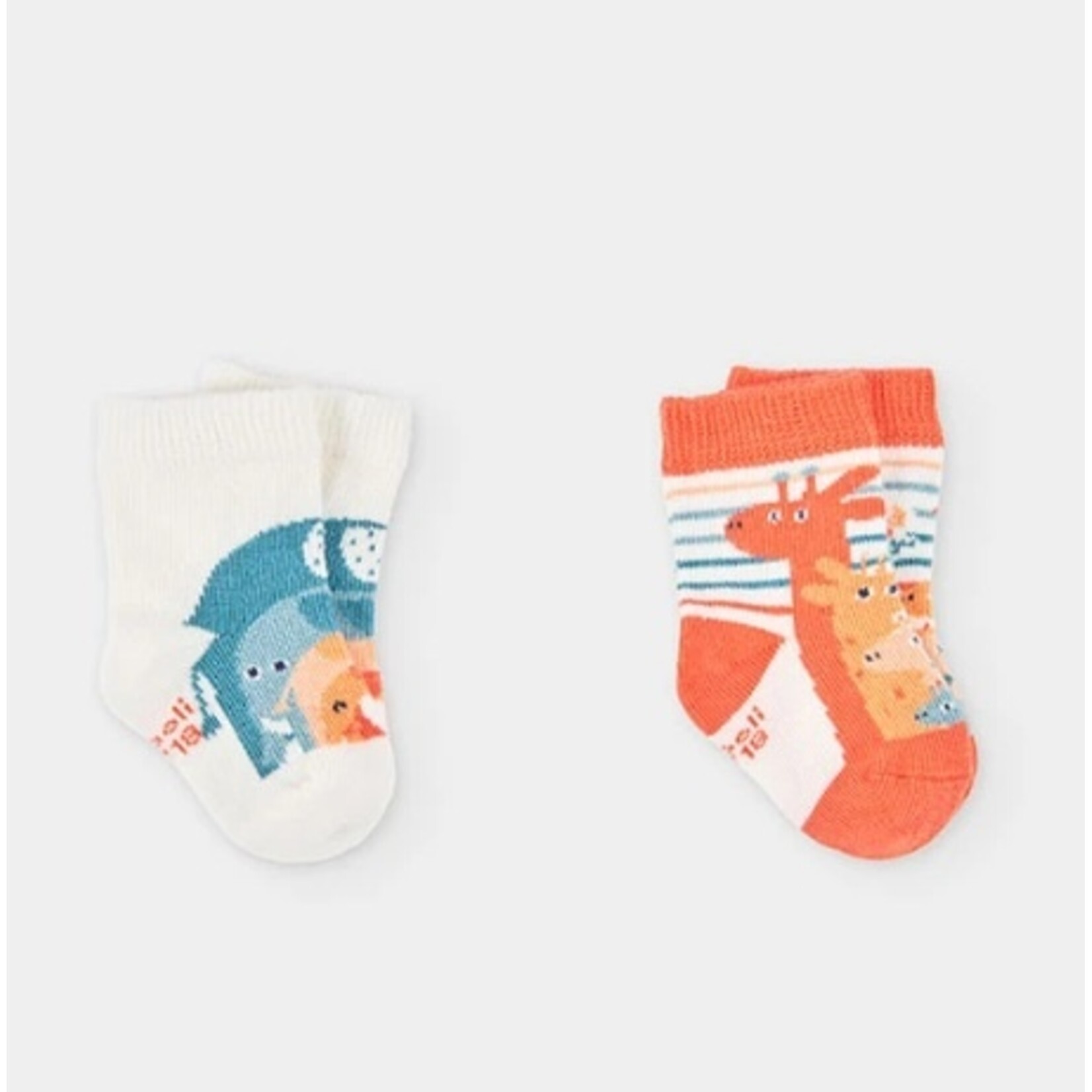 Boboli BOBOLI - Lot de 2 paires de chaussettes - Vert, blanc et orange avec imprimé de giraffe