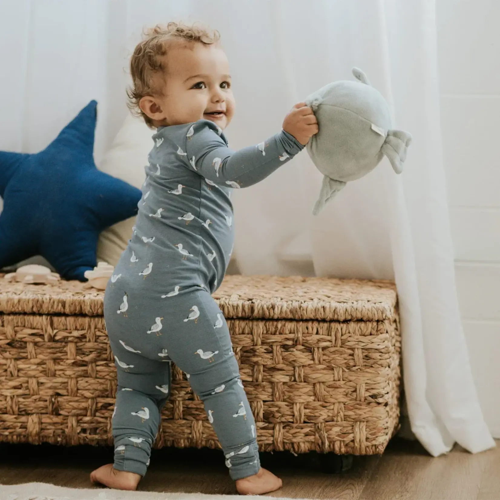 Petit Lem PETIT LEM - Pyjama de bébé bleu avec imprimé de mouettes