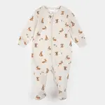 Petit Lem PETIT LEM - Pyjama de bébé beige pâle avec imprimé de lapins et de carottes