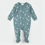 Petit Lem PETIT LEM - Teal ribbed baby pyjamas with tulip print