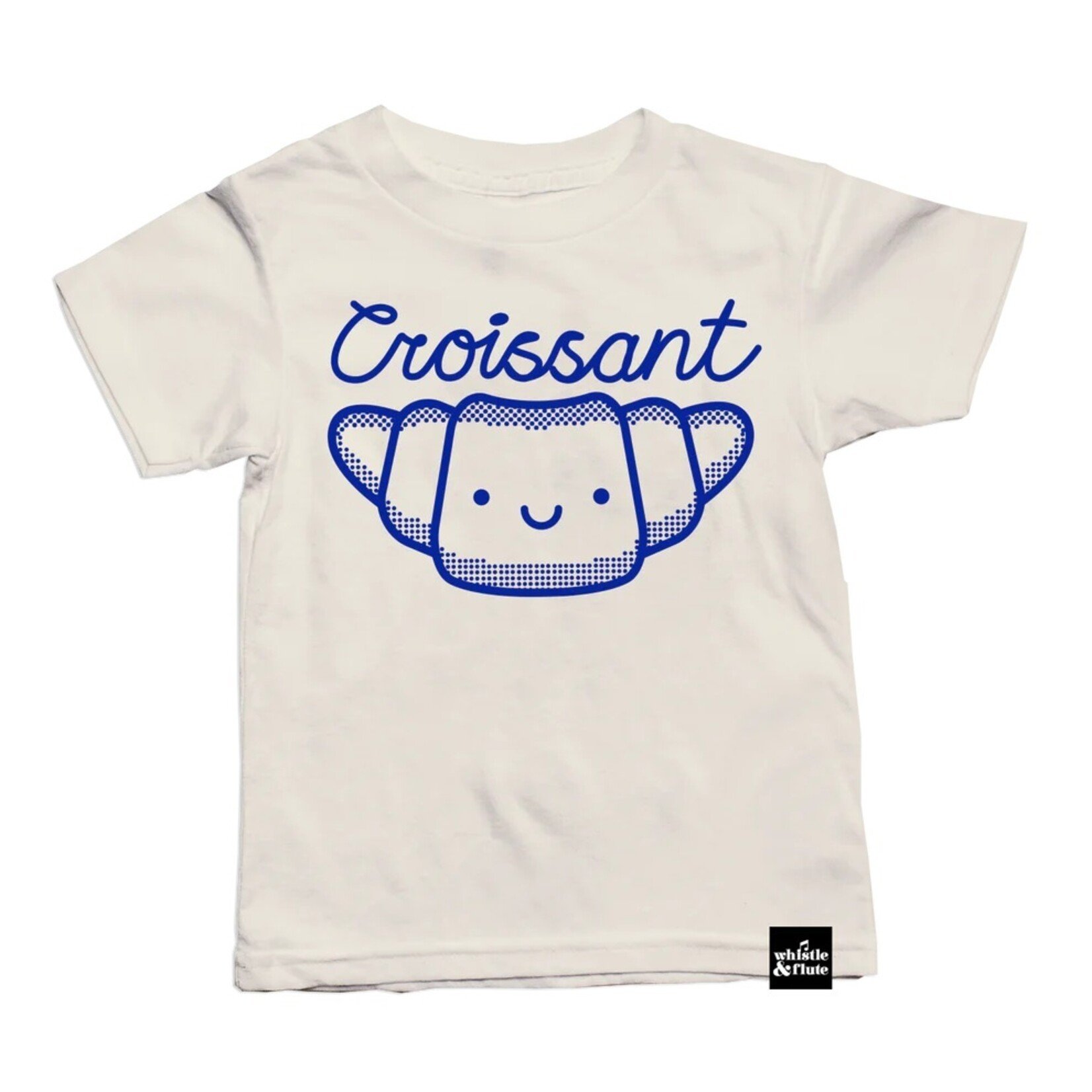 Whistle & Flute WHISTLE AND FLUTE - T-shirt blanc avec un imprimé bleu 'Kawaii - Croissant'