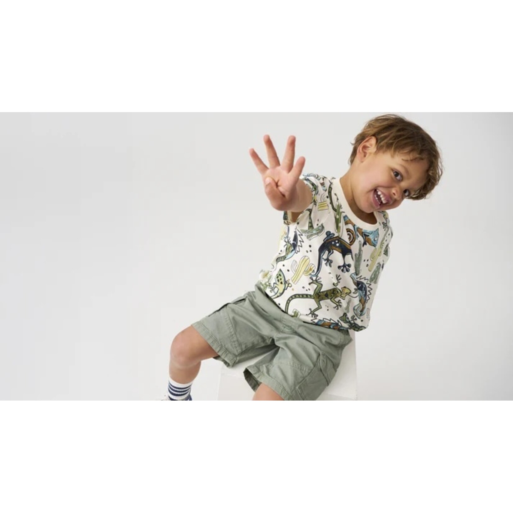 Minymo MINYMO - White T-shirt with reptile and cactus print