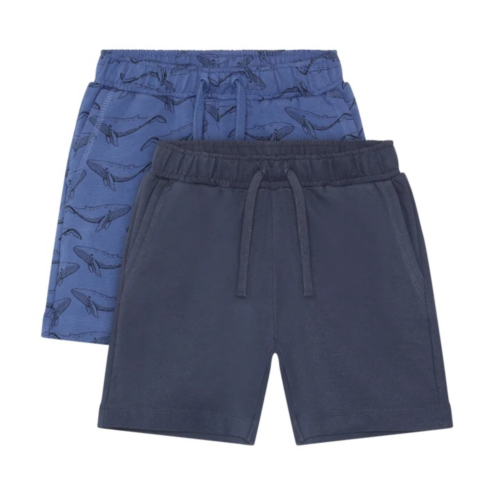 Minymo MINYMO - Duo de shorts en coton molletonné bleu foncé et bleu avec imprimé de baleines