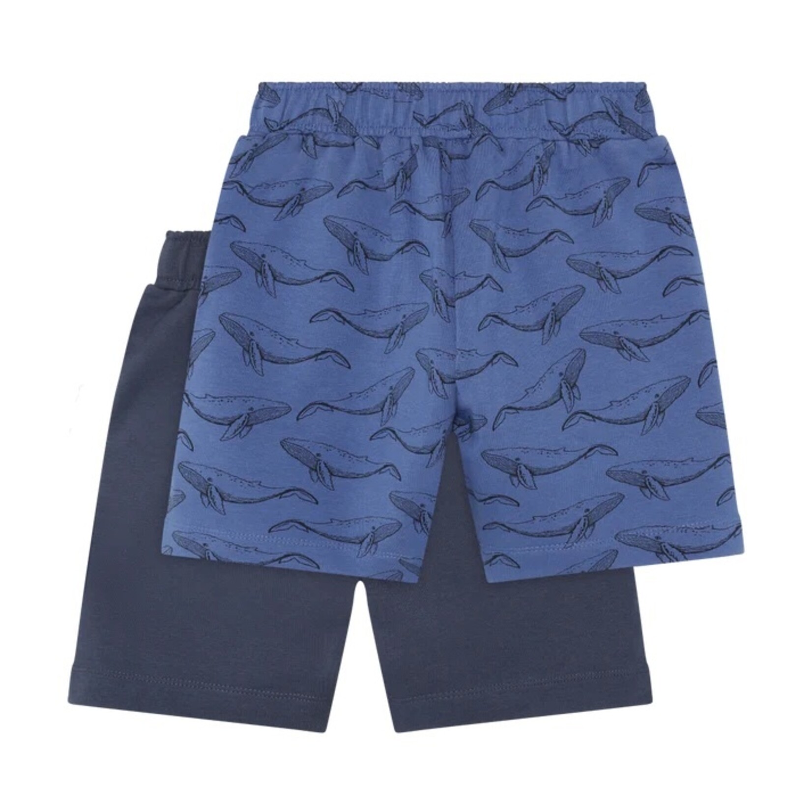 Minymo MINYMO - Duo de shorts en coton molletonné bleu foncé et bleu avec imprimé de baleines