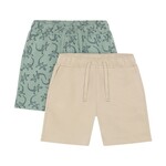 Minymo MINYMO - Duo of beige and green fleece cotton shorts with lizard print