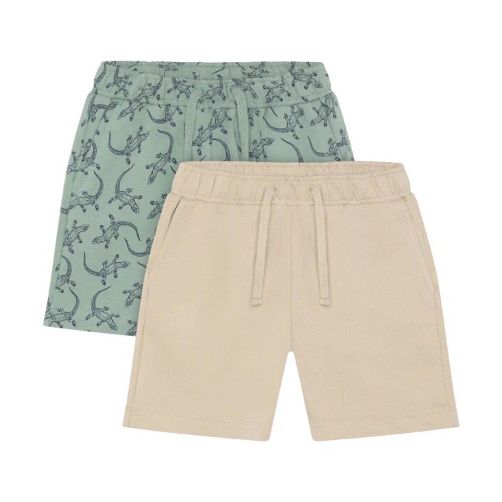 Minymo MINYMO - Duo de shorts en coton molletonné beige et vert avec imprimé de lézards
