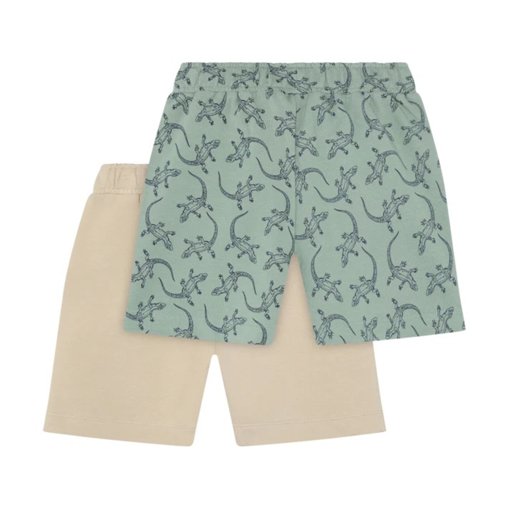 Minymo MINYMO - Duo of beige and green fleece cotton shorts with lizard print