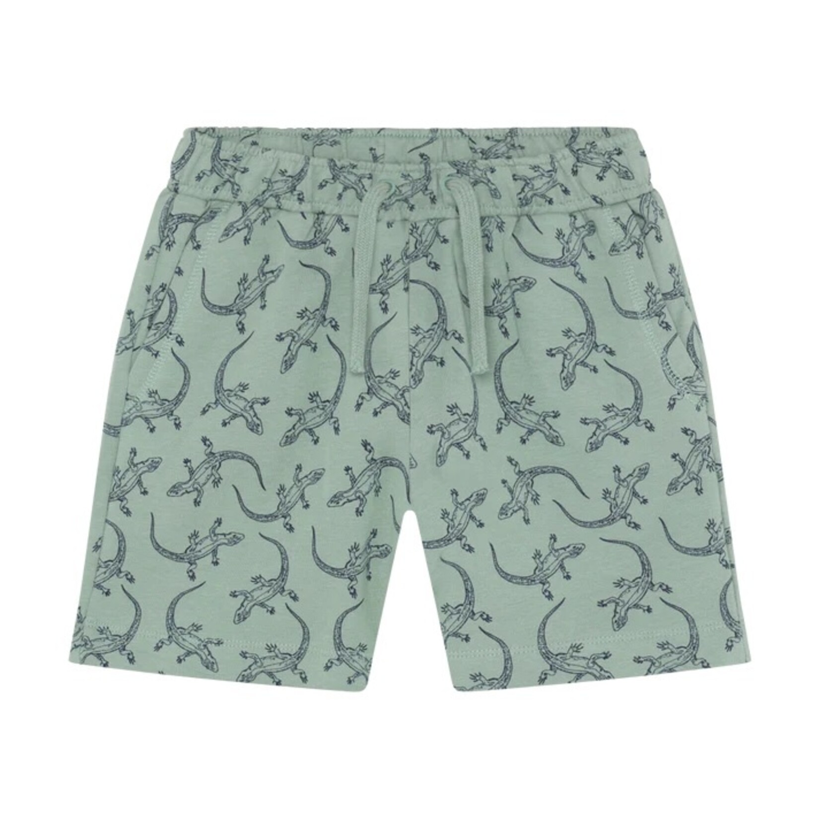 Minymo MINYMO - Duo of beige and green fleece cotton shorts with lizard print