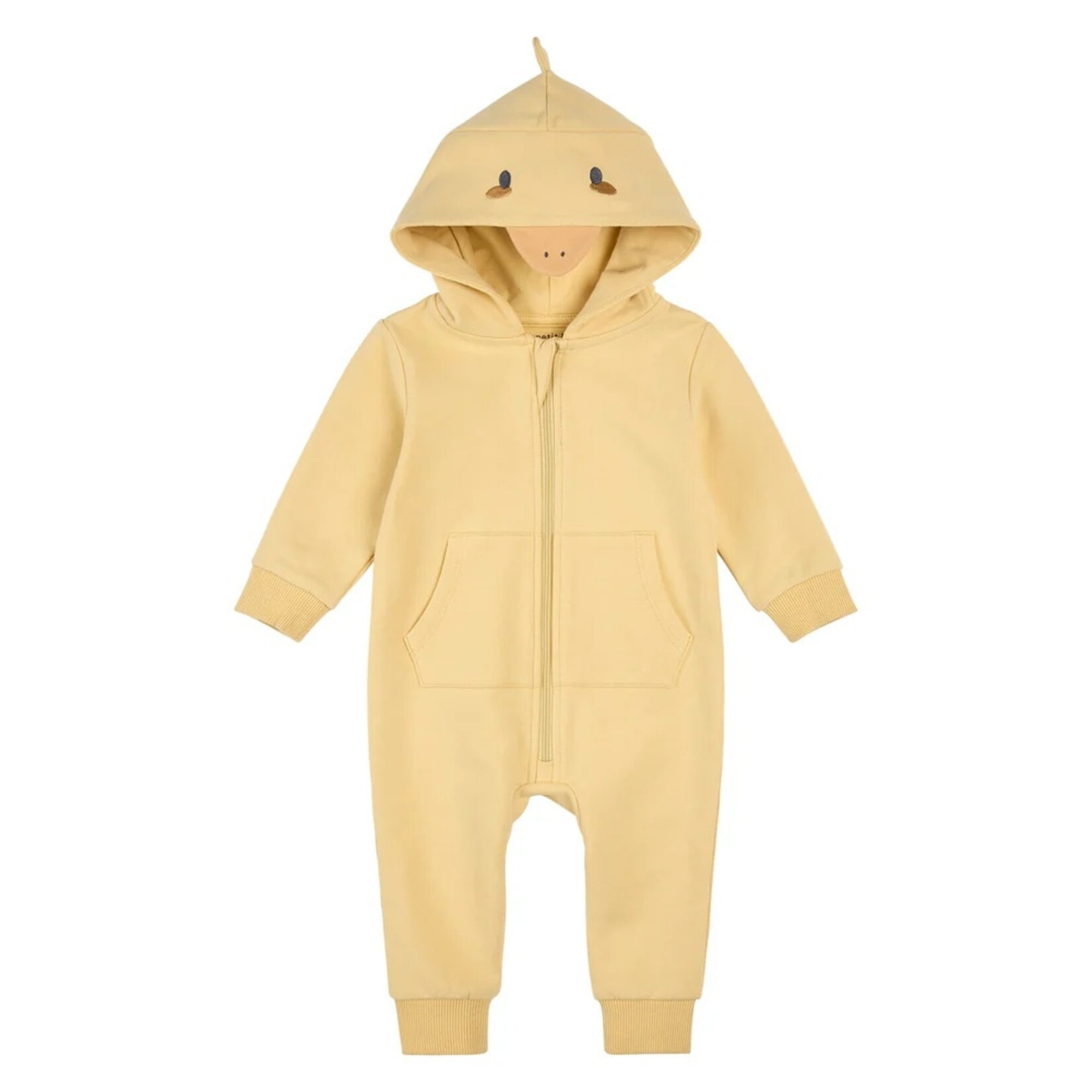 Petit Lem PETIT LEM - Jumpsuit with hood embroidered with a face and chick crest and pockets - Yellow