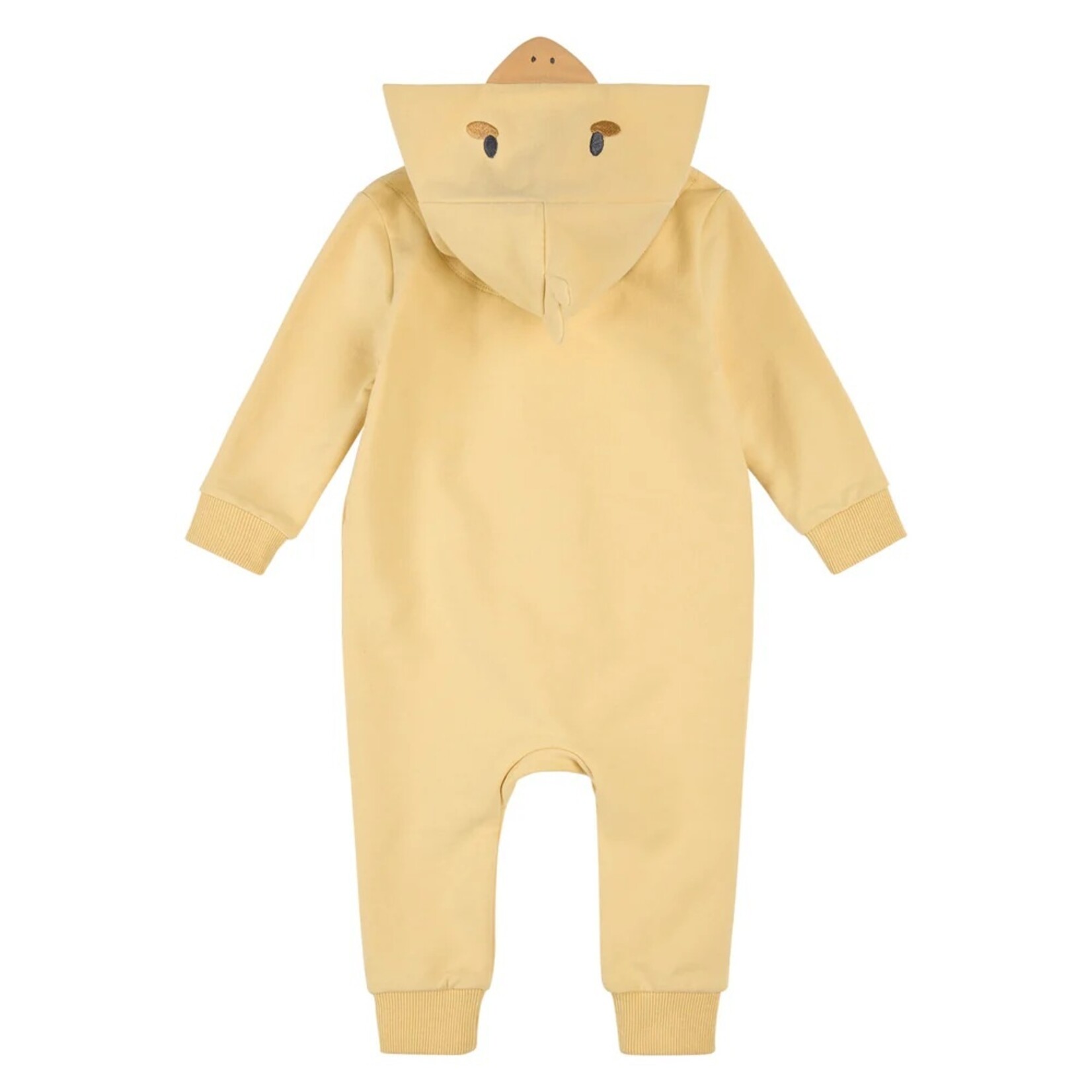 Petit Lem PETIT LEM - Jumpsuit with hood embroidered with a face and chick crest and pockets - Yellow