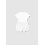 Mayoral MAYORAL - Ensemble  2 pièces côtelés avec cache-couche blanc avec une petite poche et short blancs à motifs d'empreintes grises de canards