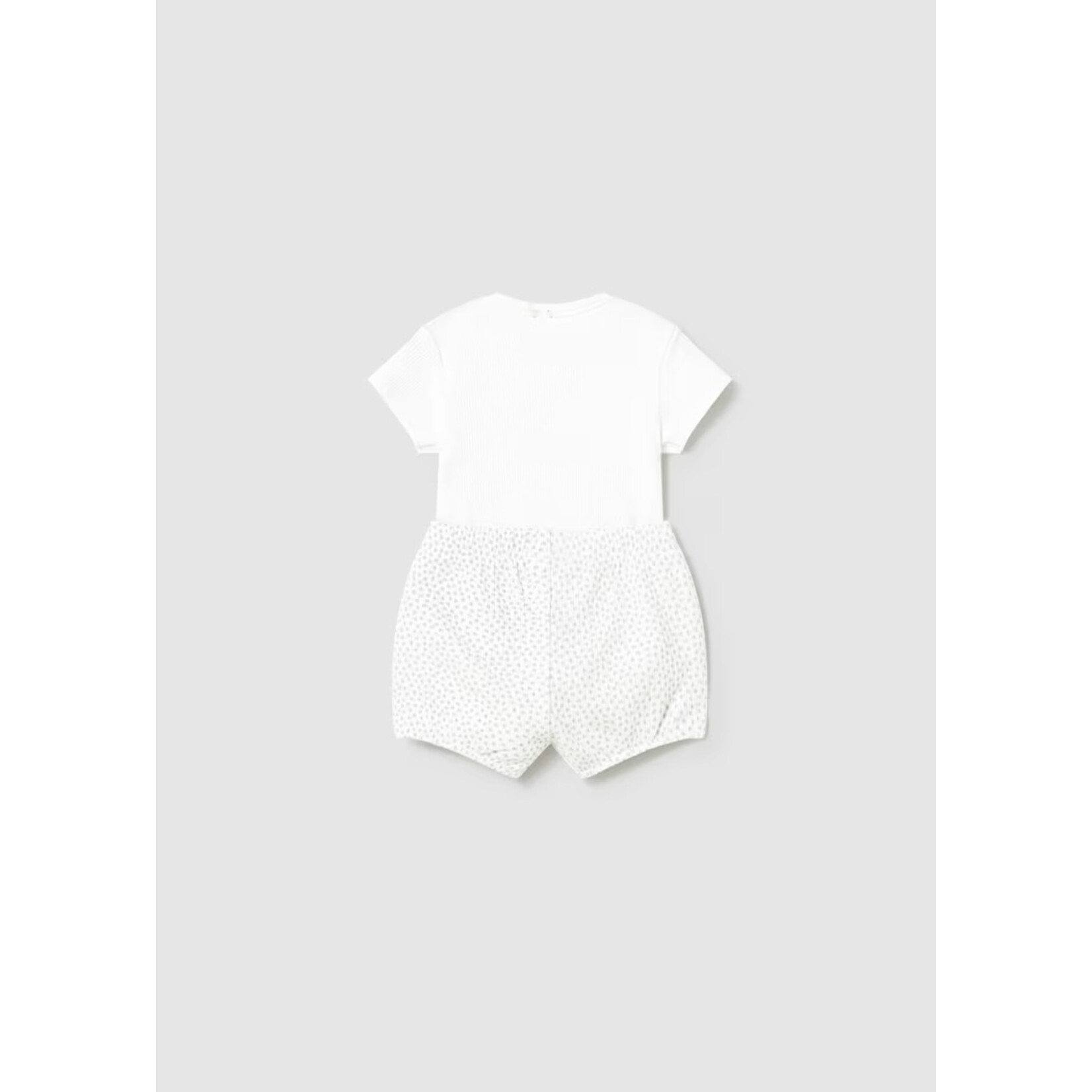 Mayoral MAYORAL - Ensemble  2 pièces côtelés avec cache-couche blanc avec une petite poche et short blancs à motifs d'empreintes grises de canards