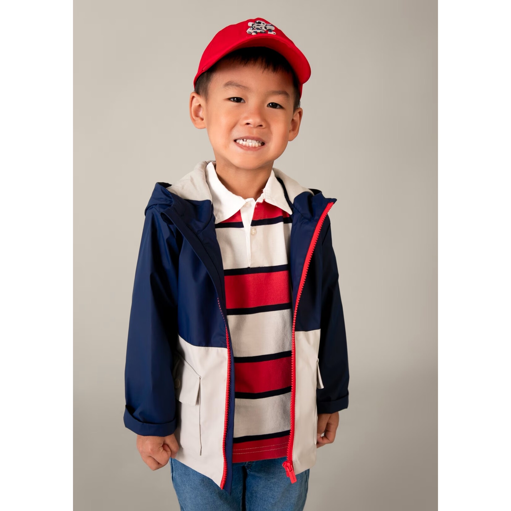 Mayoral  MAYORAL - Manteau mi-saison imperméable bleu marin, beige et rouge