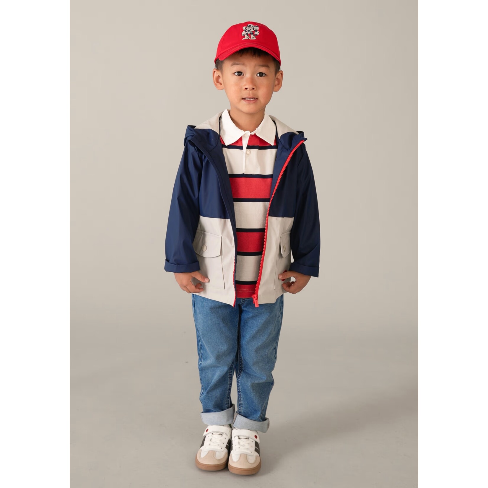 Mayoral MAYORAL - Mid-season waterproof coat in navy blue, beige and red