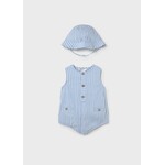 Mayoral MAYORAL - Romper and hat - Sky blue with white stripes