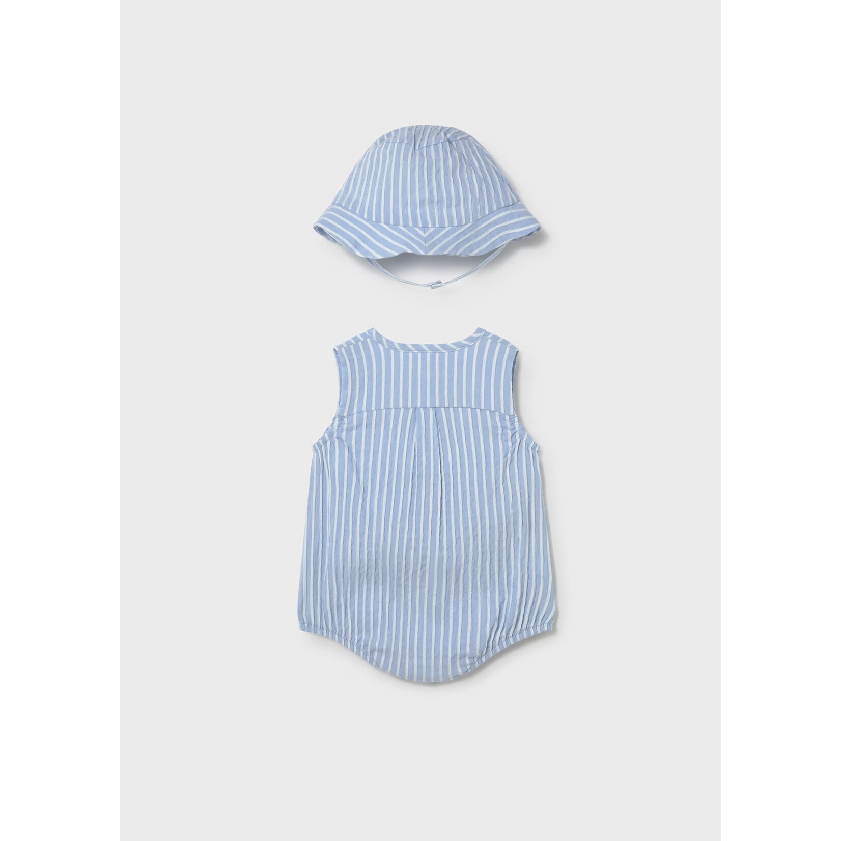 Mayoral MAYORAL - Romper and hat - Sky blue with white stripes