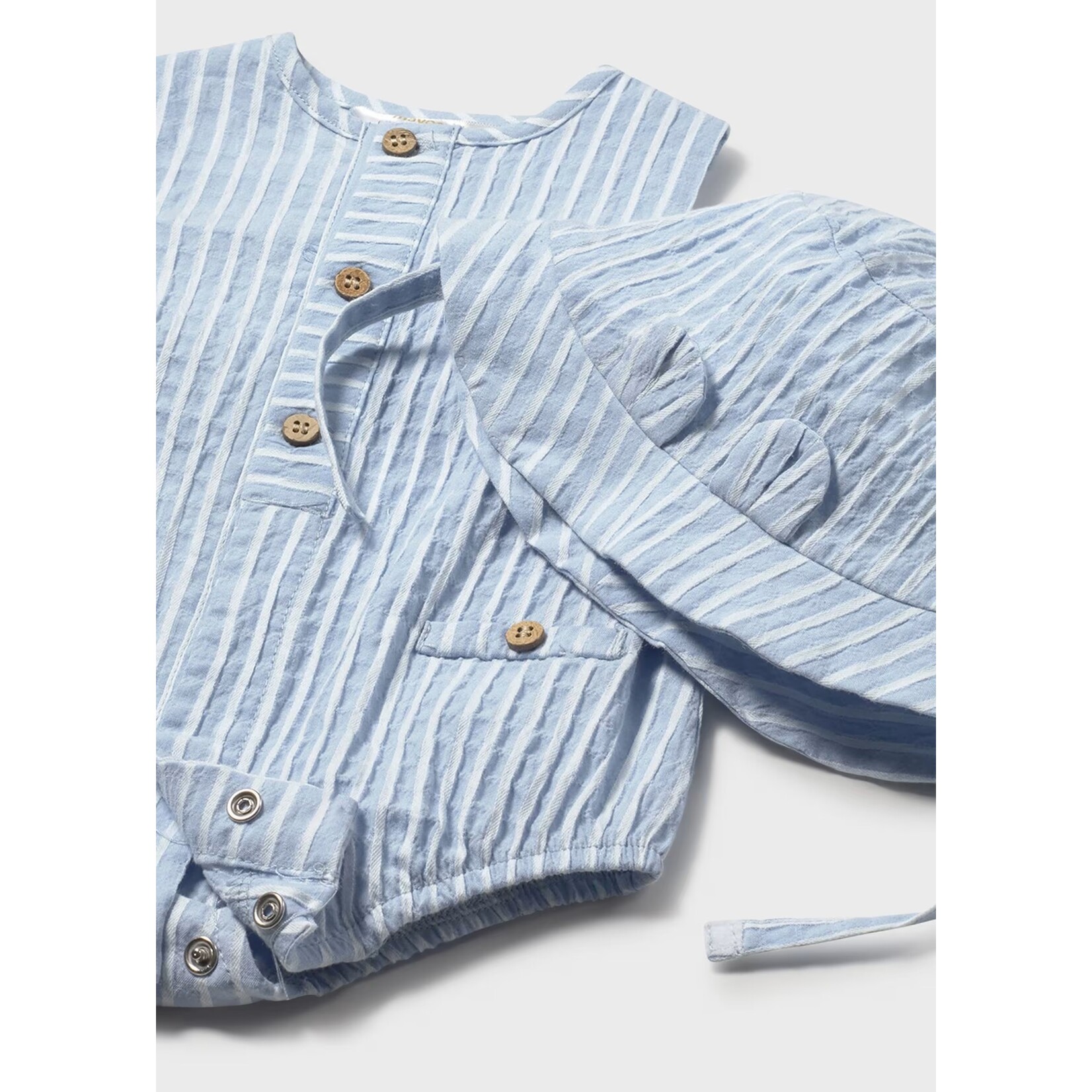 Mayoral MAYORAL - Romper and hat - Sky blue with white stripes