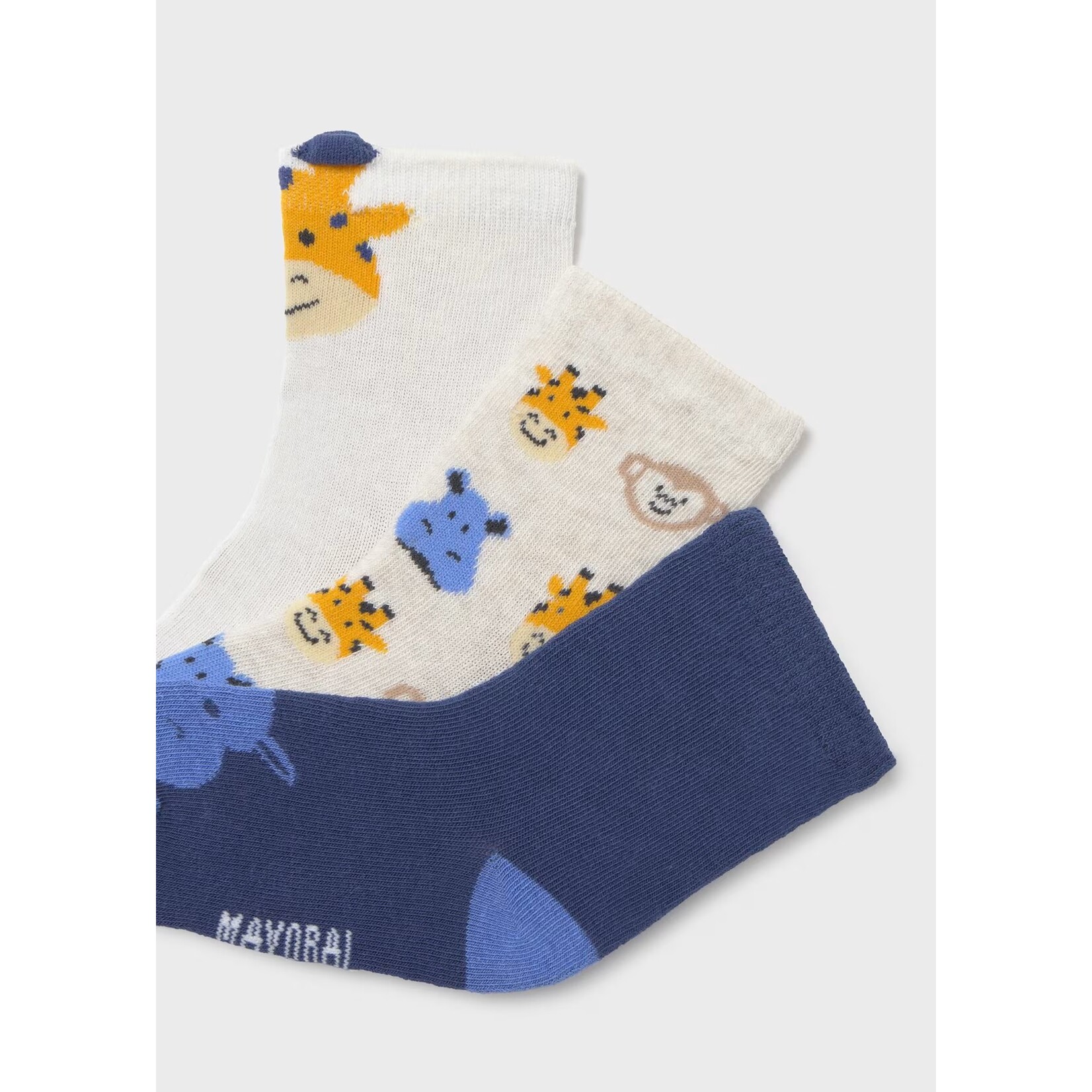 Mayoral MAYORAL - Pack of 3 pairs of socks 'Monkey-Giraffe-Hippopotamus /White-Yellow-Blue'