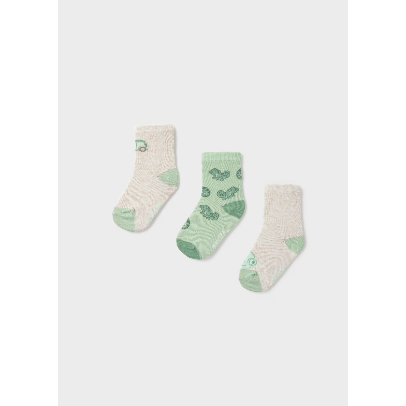 Mayoral MAYORAL - Pack of 3 pairs of 'Beige and green with chameleon print' socks
