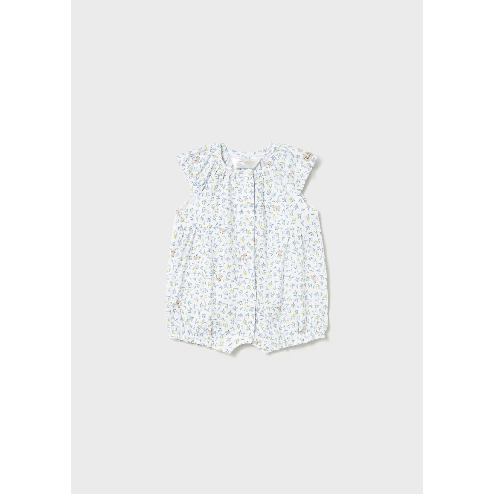 Mayoral MAYORAL - Pale blue romper with floral and kitten print