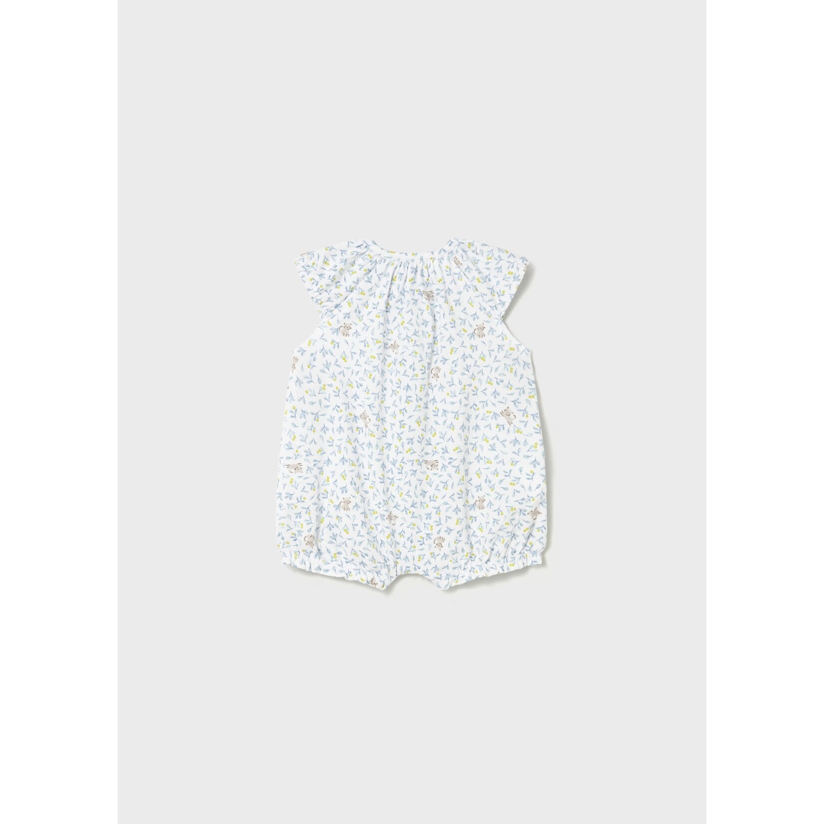 Mayoral MAYORAL - Pale blue romper with floral and kitten print