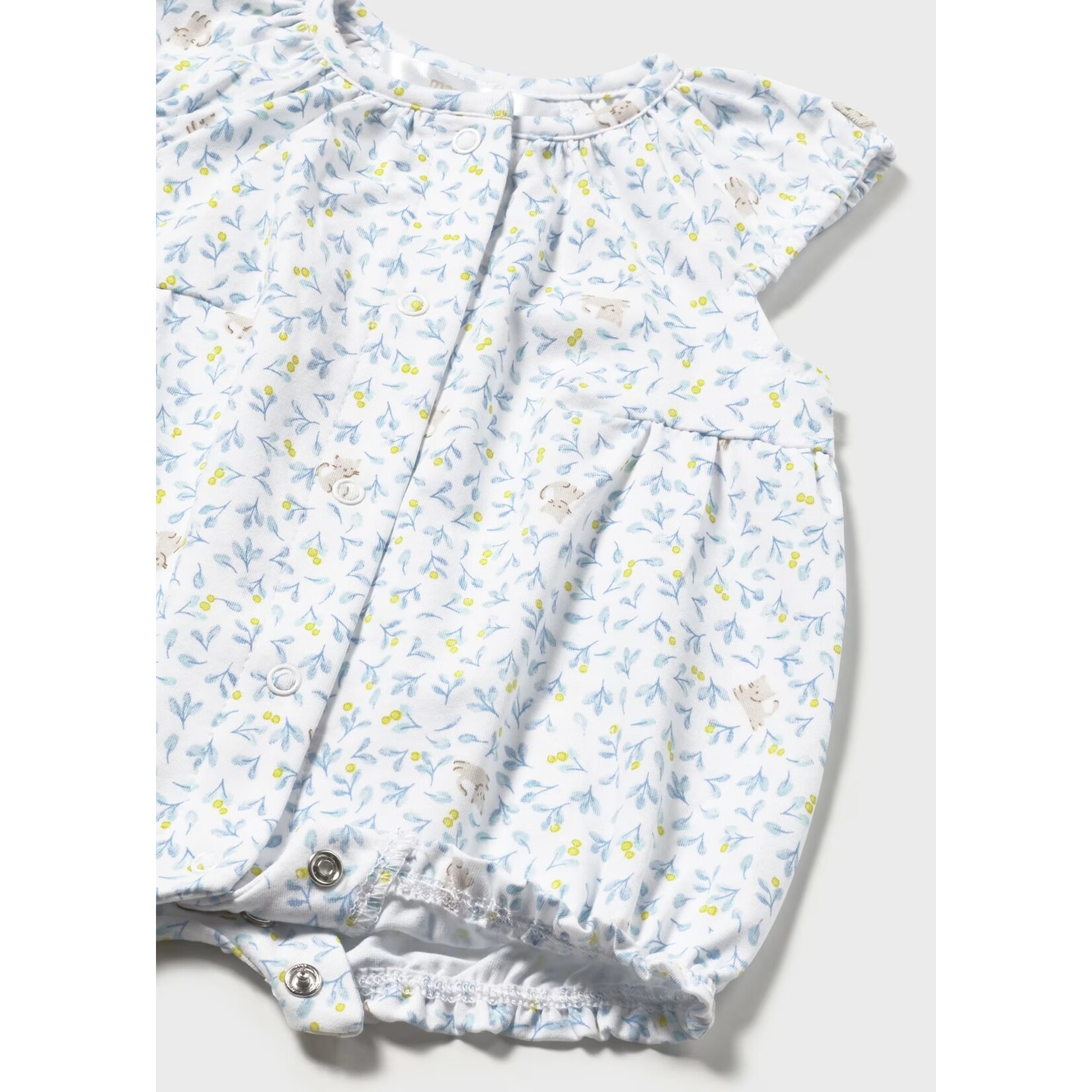 Mayoral MAYORAL - Pale blue romper with floral and kitten print