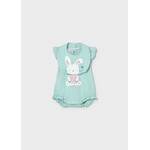 Mayoral MAYORAL - 2-piece set - Short ruffled pyjamas and blue bib with rabbit print