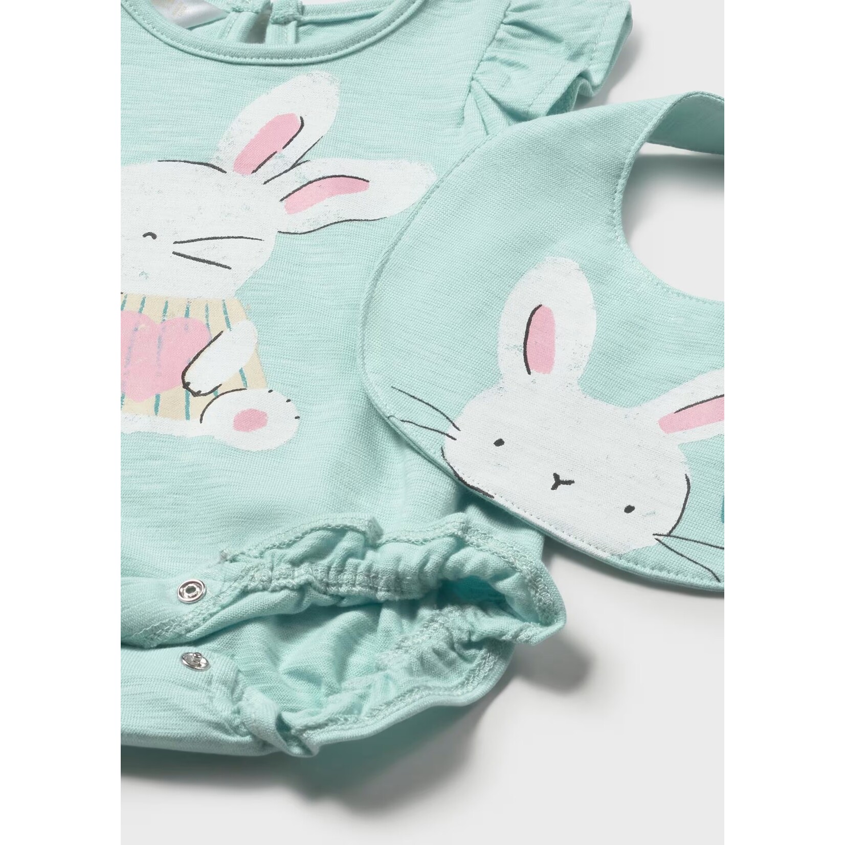 Mayoral MAYORAL - 2-piece set - Short ruffled pyjamas and blue bib with rabbit print