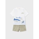 Mayoral MAYORAL - 2-piece set - White T-shirt with shark print and beige shorts