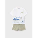 Mayoral MAYORAL - Ensemble 2 pièces - T-shirt blanc avec imprimé de requins et short beige