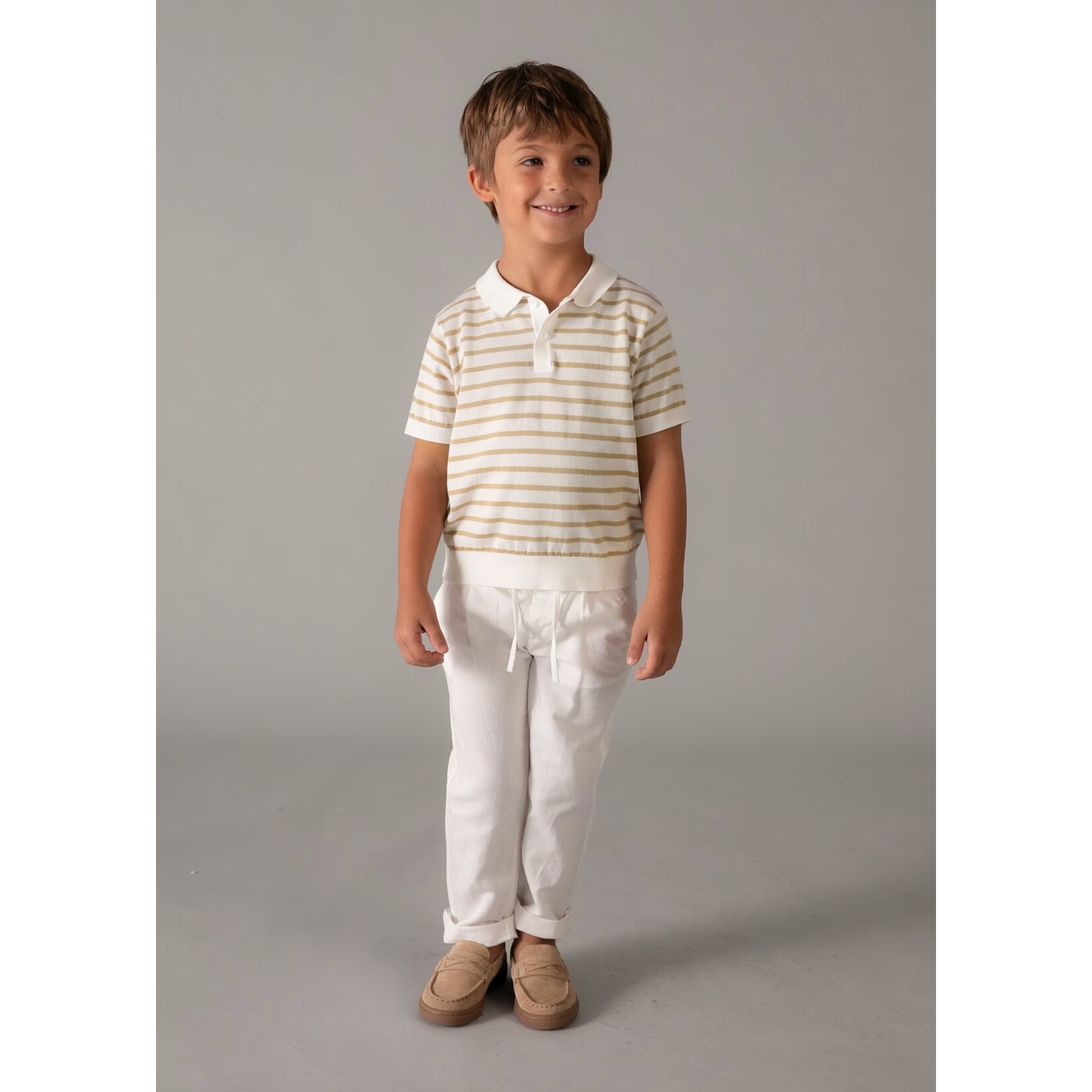 Mayoral MAYORAL - White short-sleeved polo shirt with brown stripes