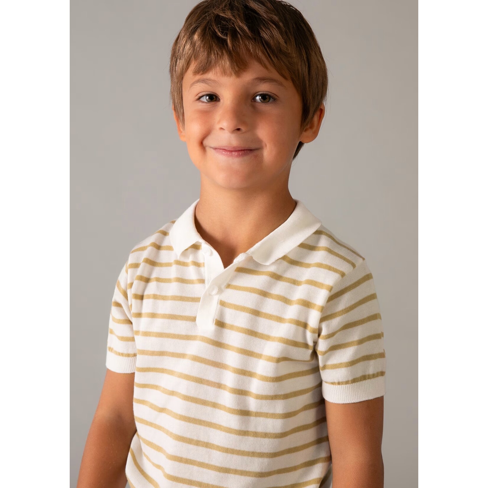 Mayoral MAYORAL - White short-sleeved polo shirt with brown stripes