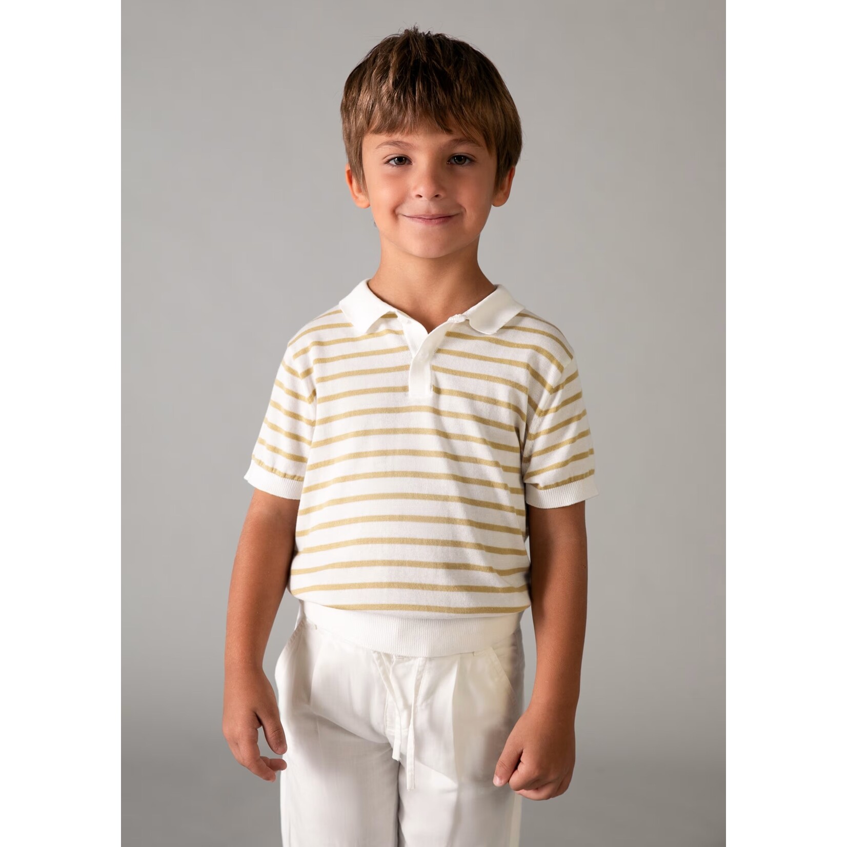 Mayoral MAYORAL - White short-sleeved polo shirt with brown stripes