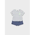 Mayoral MAYORAL - 2-piece set - White and blue striped T-shirt with frog print and blue shorts