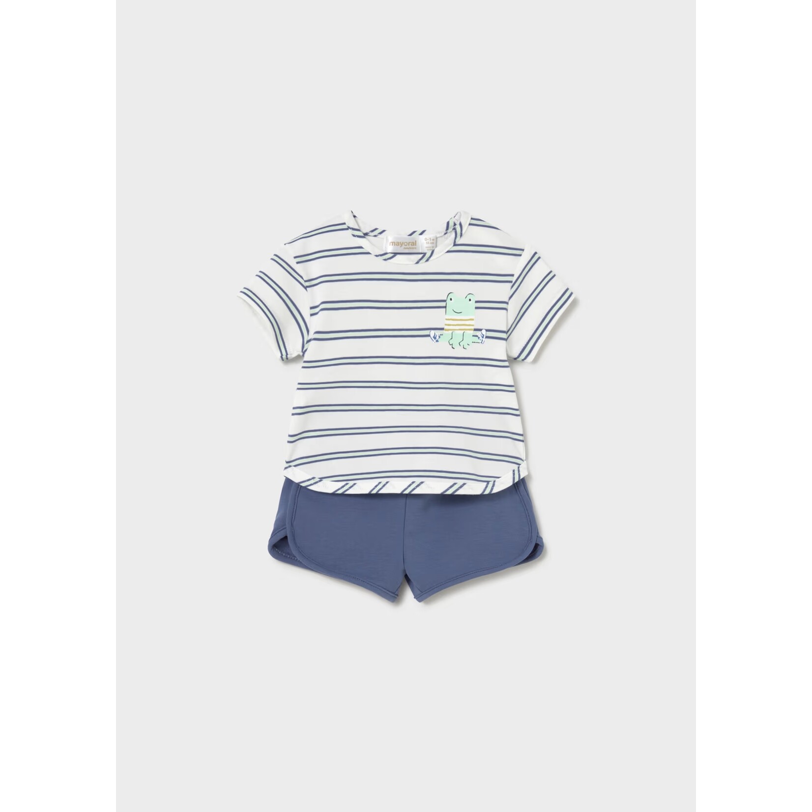 Mayoral MAYORAL - 2-piece set - White and blue striped T-shirt with frog print and blue shorts