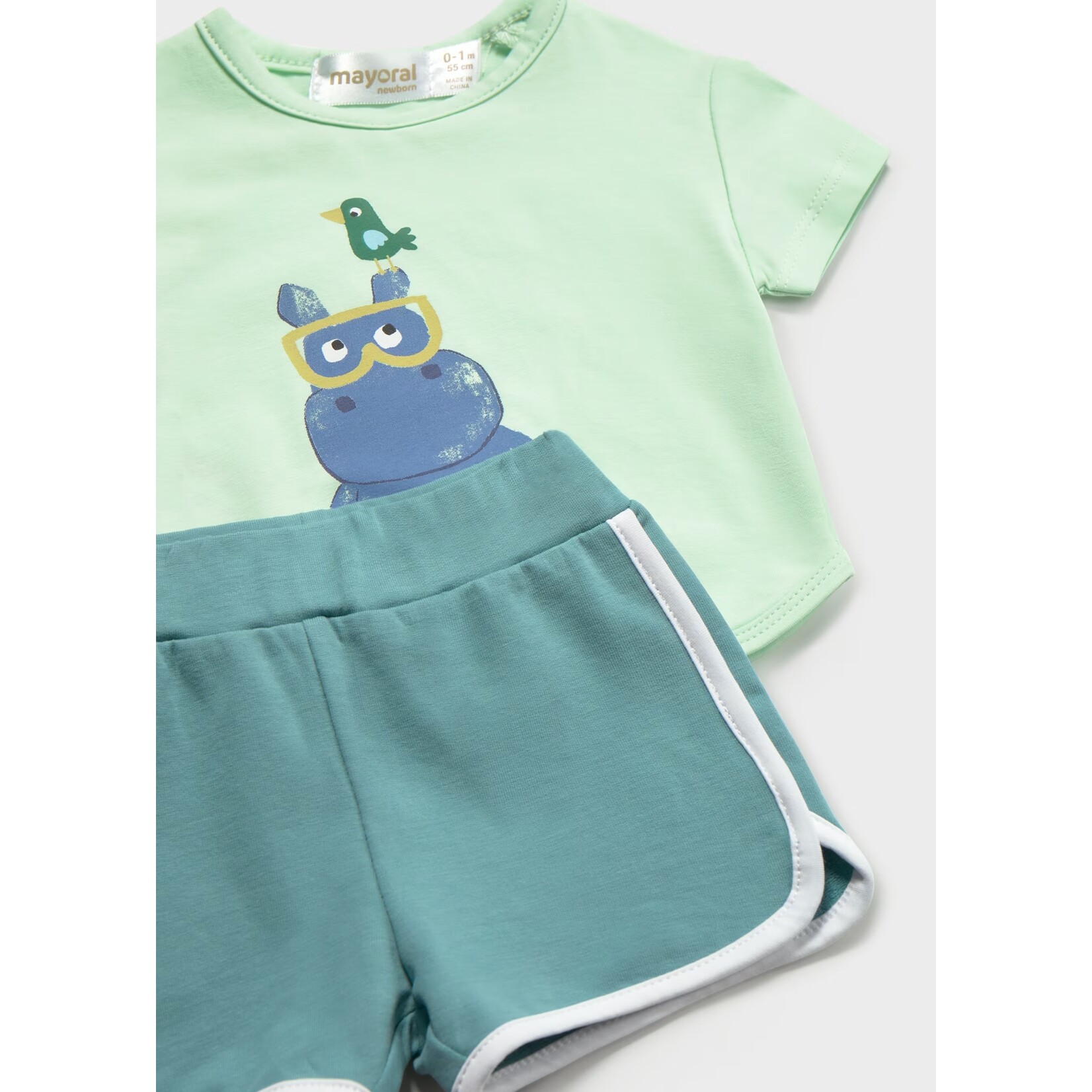 Mayoral MAYORAL - Ensemble 2 morceaux - T-shirt vert avec imprimé d'hippopotame et short vert