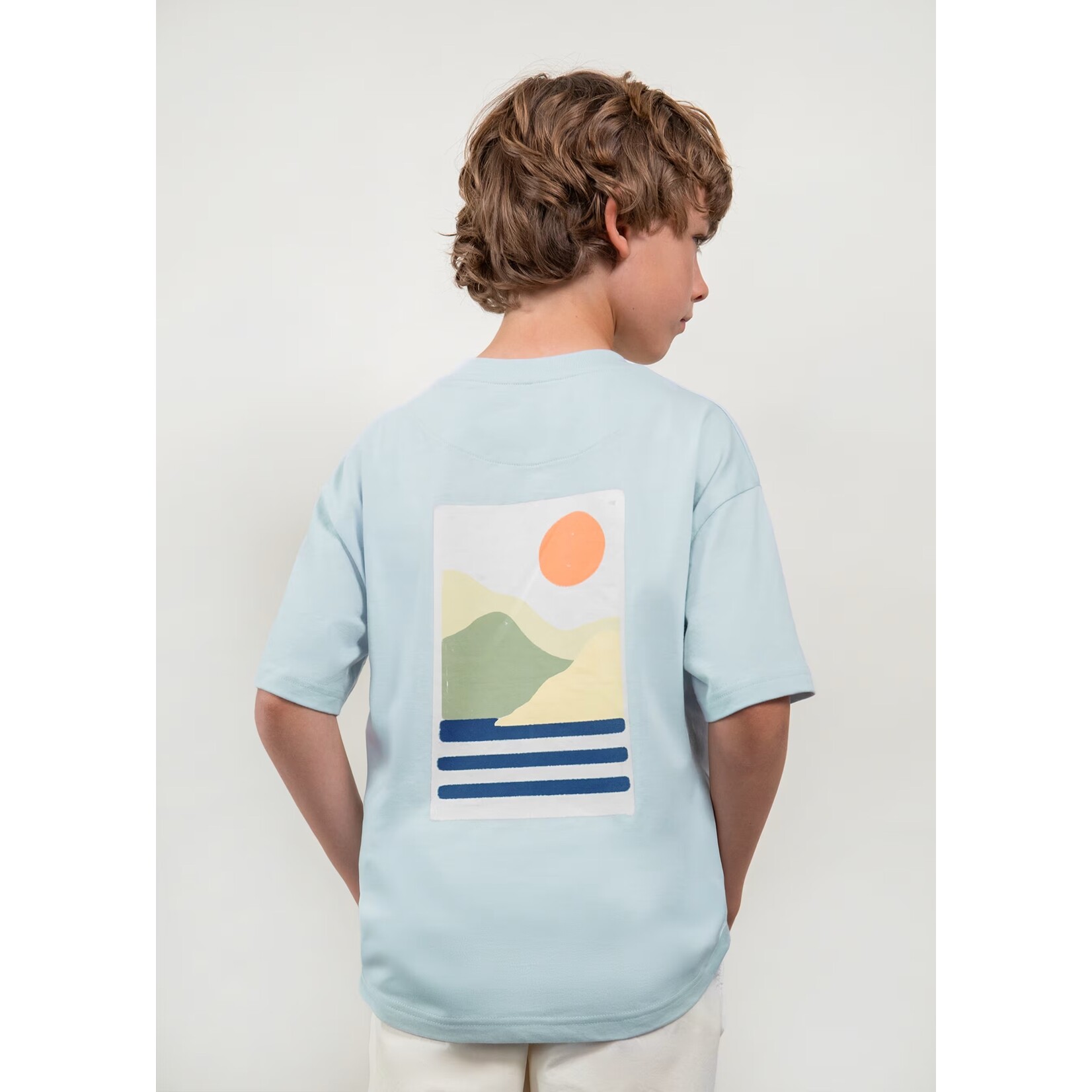 Mayoral MAYORAL - Sky blue T-shirt with 'Boston Kids' landscape print