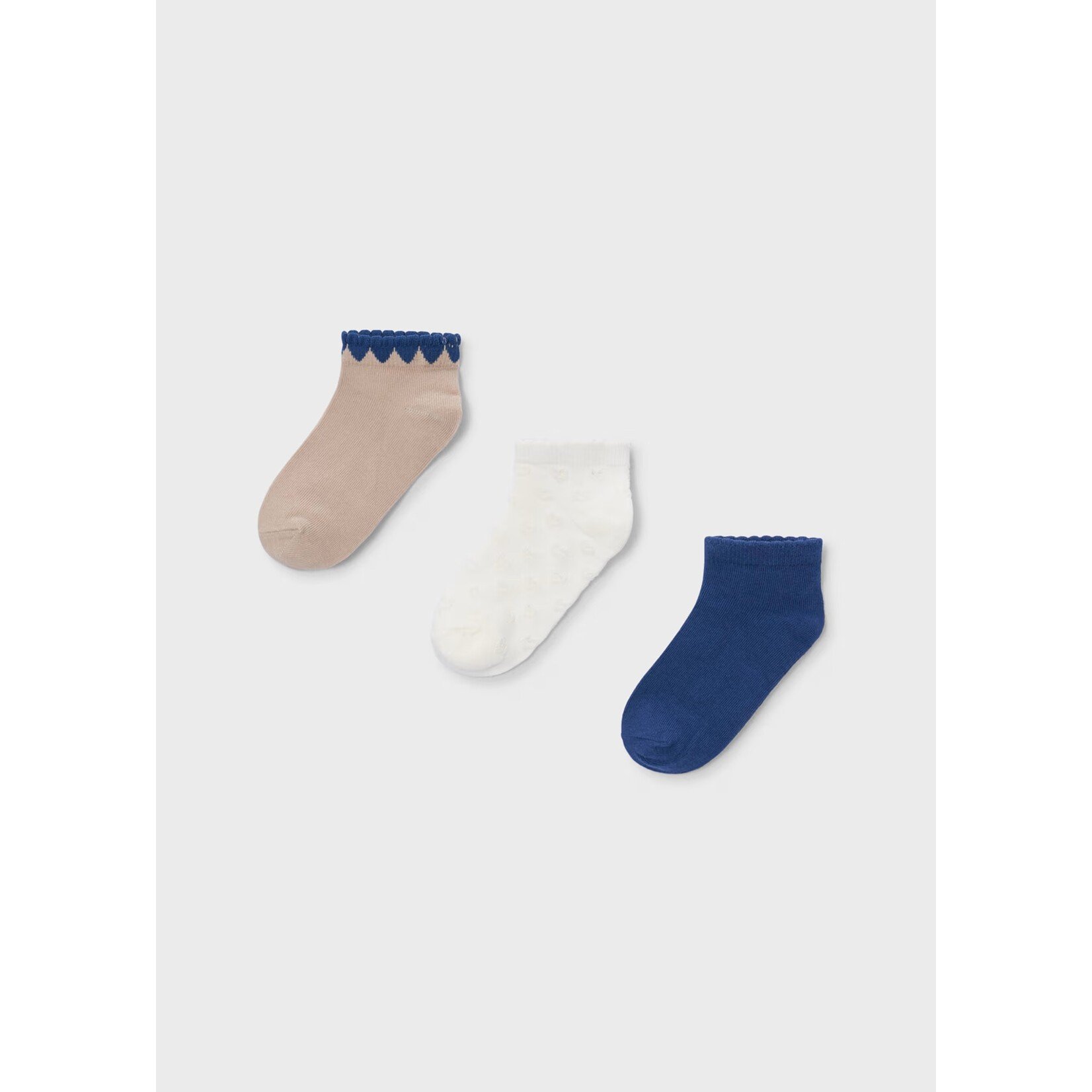 Mayoral MAYORAL - Pack of 3 pairs of White-Blue-Brown socks with 'Porcelain' heart pattern