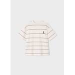 Mayoral MAYORAL - White T-shirt with red stripes and 'Boston Kids' lighthouse embroidery