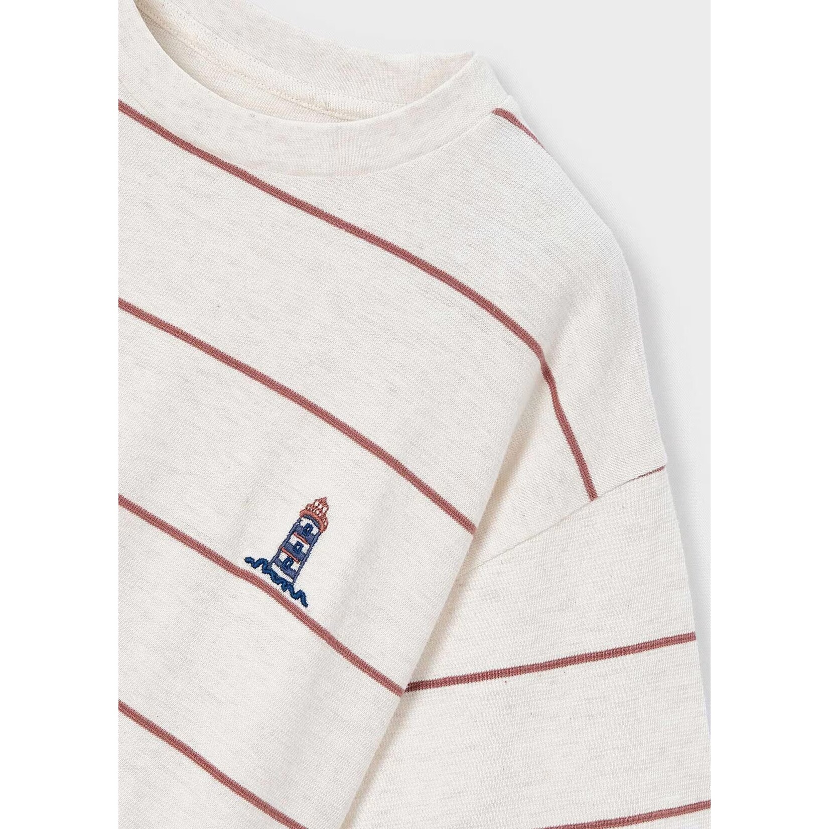 Mayoral MAYORAL - White T-shirt with red stripes and 'Boston Kids' lighthouse embroidery
