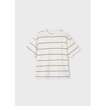 Mayoral MAYORAL - White T-shirt with blue stripes and 'Boston Kids' coral embroidery