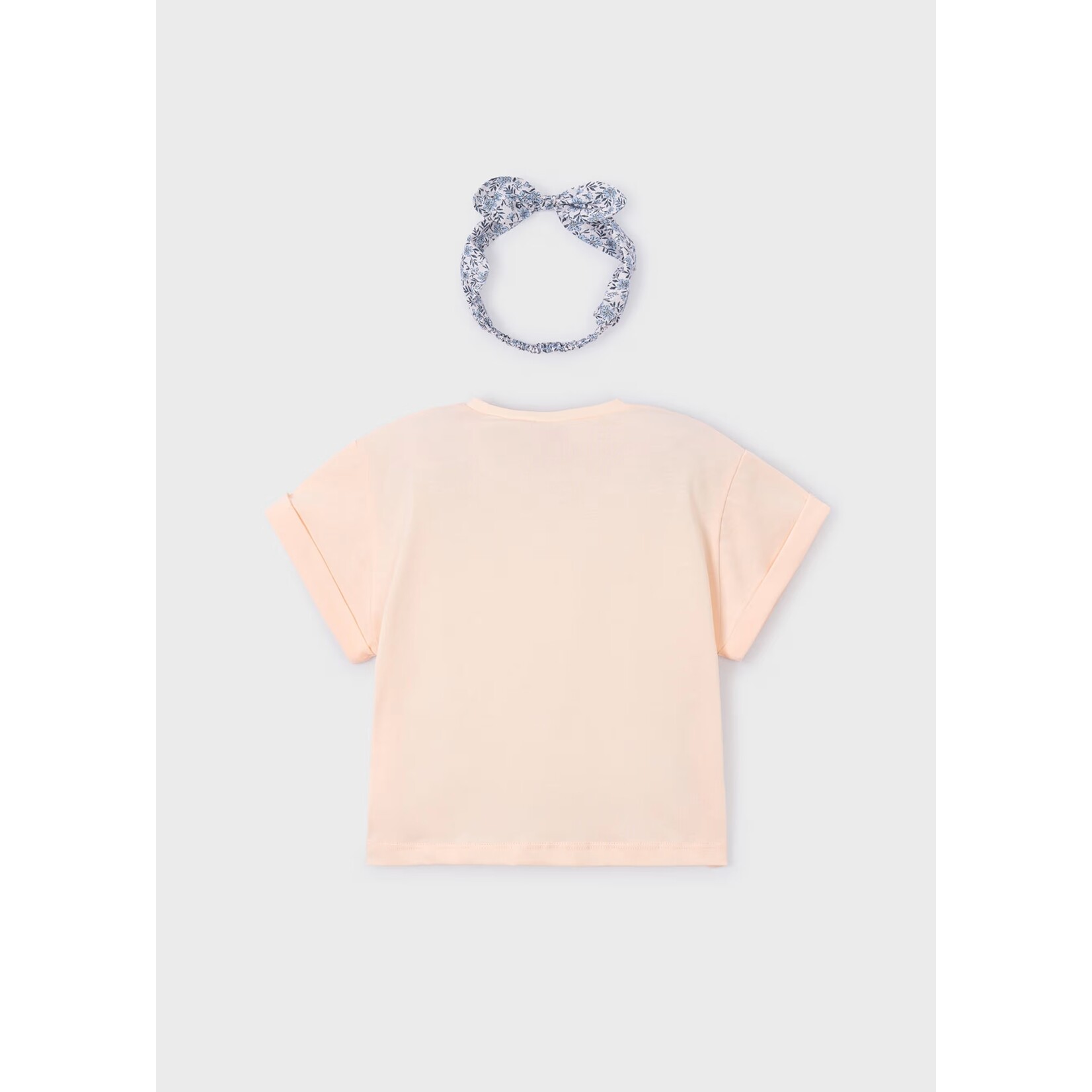Mayoral MAYORAL - 2-piece set: Salmon pink T-shirt with floral print and floral headband