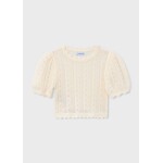 Mayoral MAYORAL - White knit puff-sleeve T-shirt