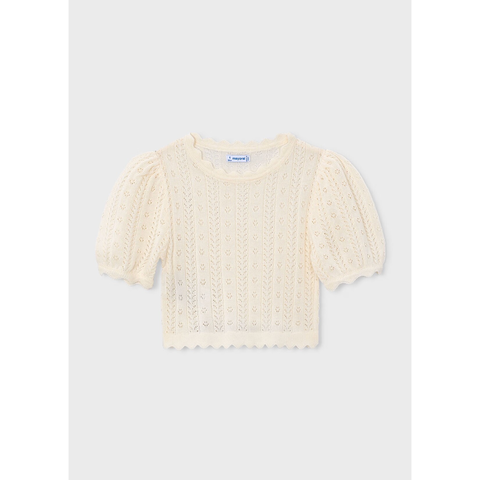 Mayoral MAYORAL - White knit puff-sleeve T-shirt