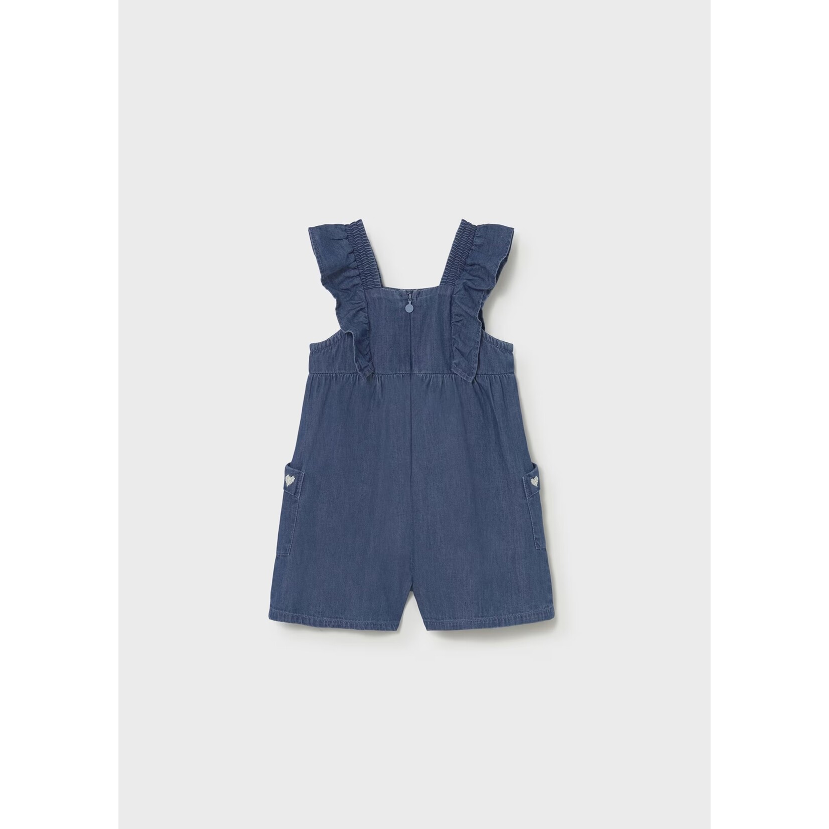 Mayoral MAYORAL - Blue denim dungarees with ruffled details and a heart pattern