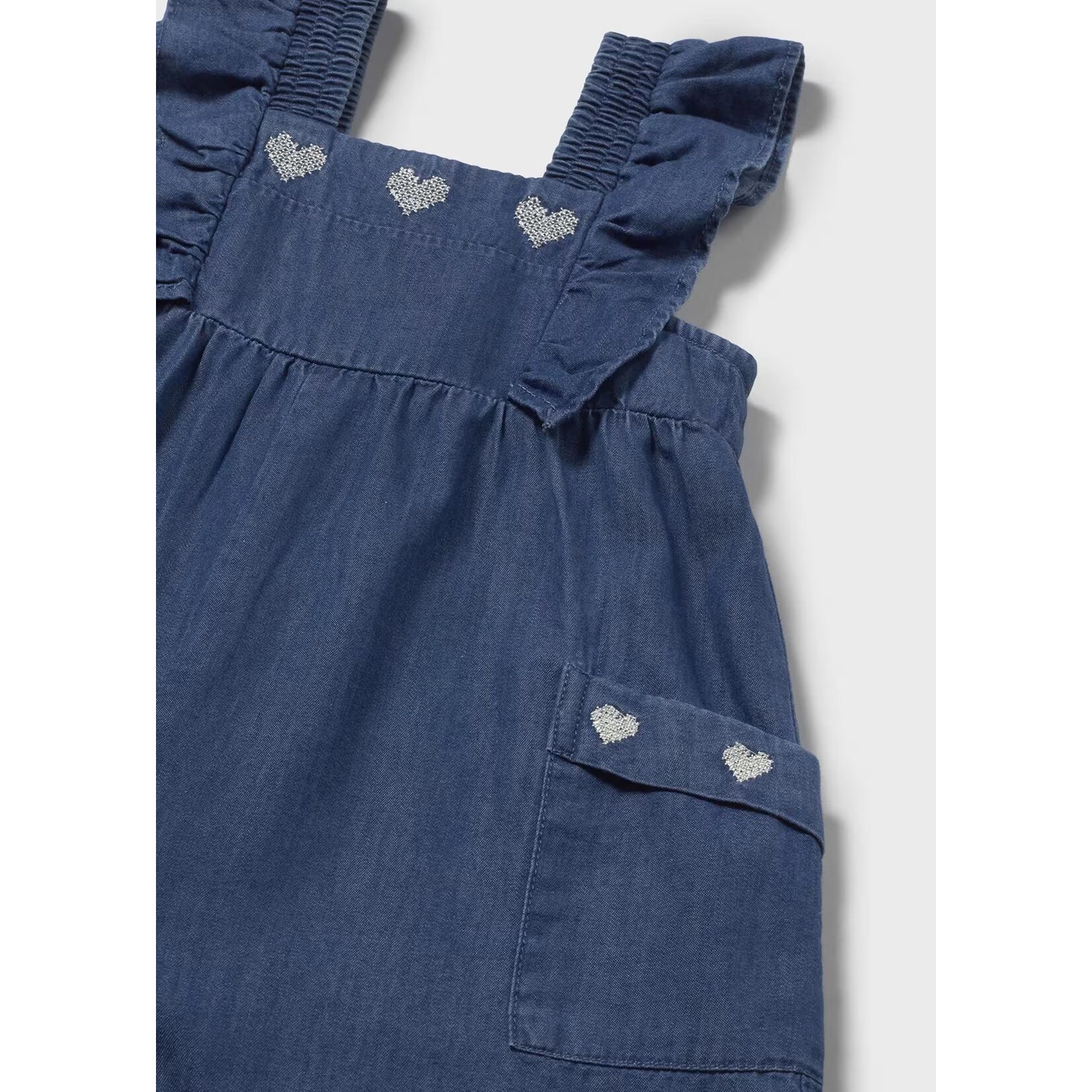 Mayoral MAYORAL - Salopette à volants en jeans bleu avec motif de coeurs