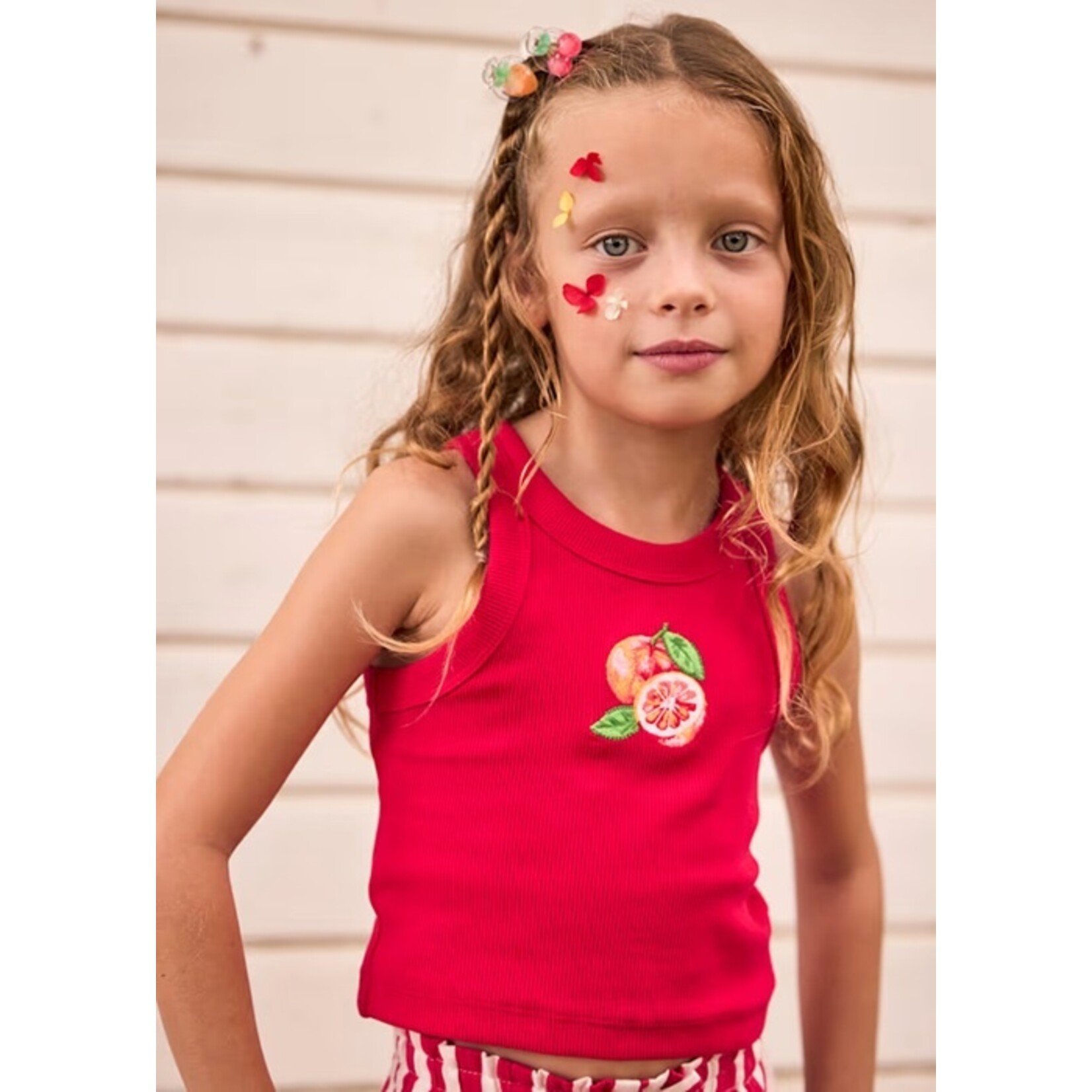 Mayoral MAYORAL - Red ribbed tank top with blood orange print