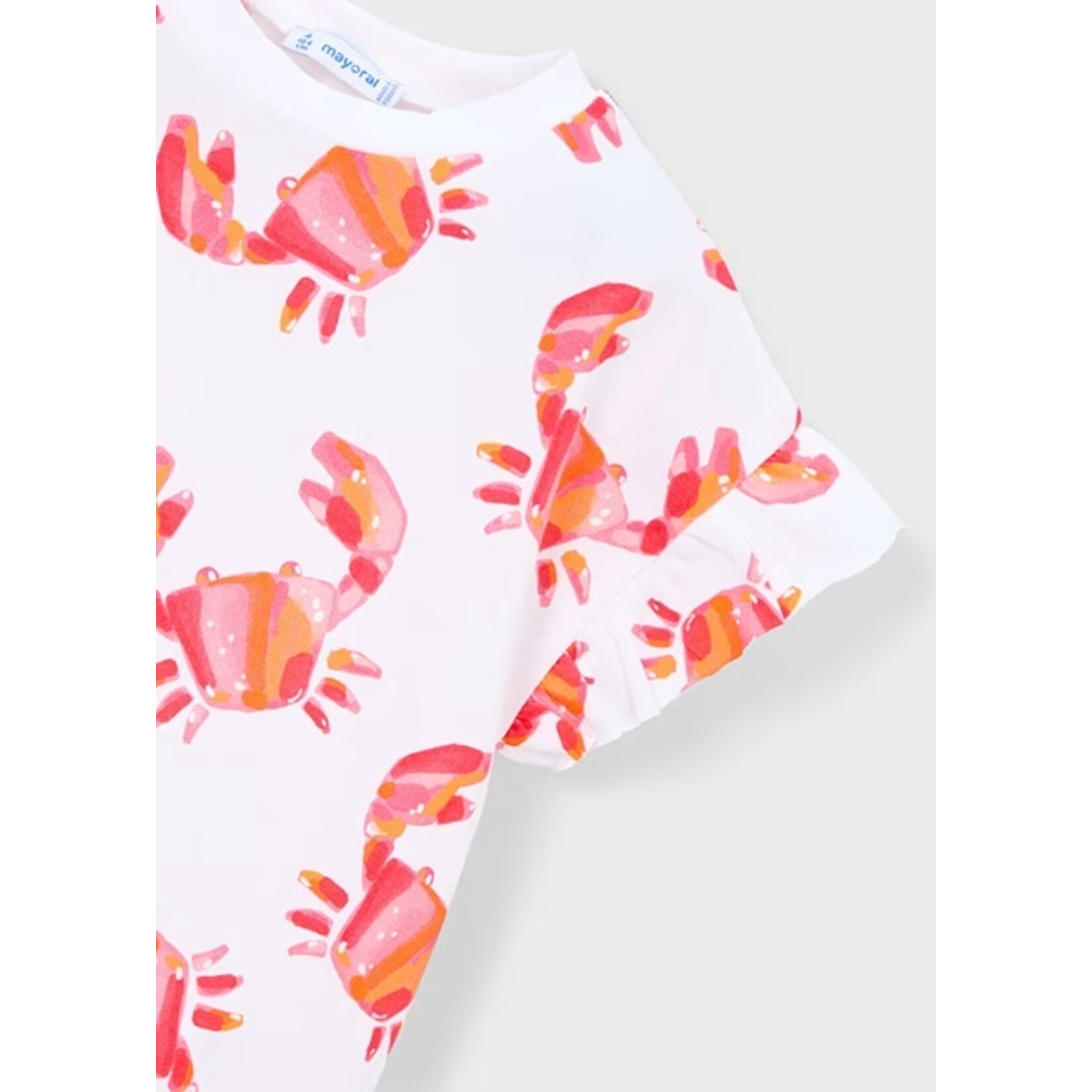 Mayoral MAYORAL - T-shirt blanc à motifs de crabes et manches à volants