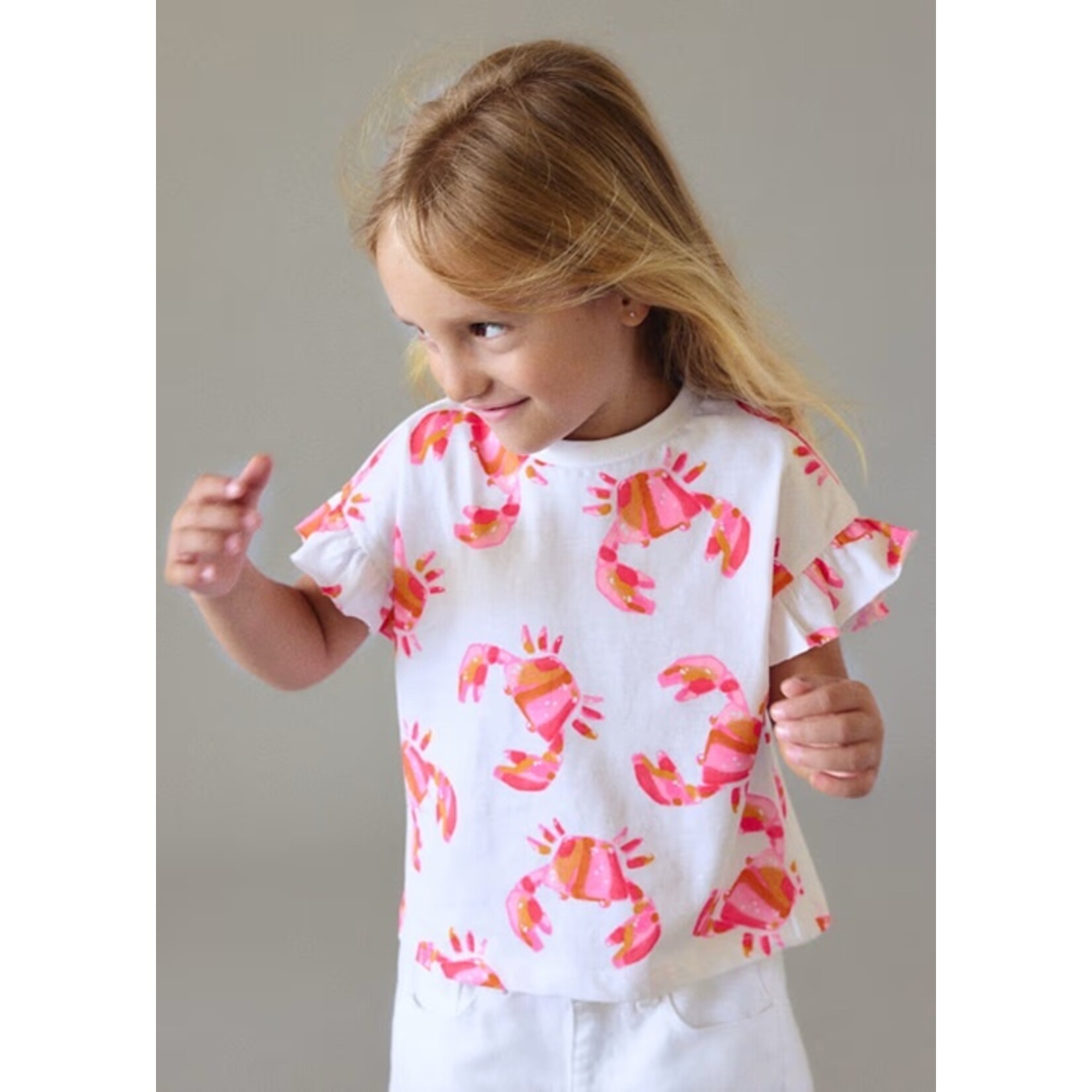 Mayoral MAYORAL - White T-shirt with crab pattern and ruffled sleeves